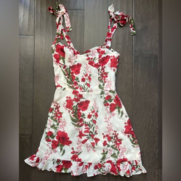 Reformation The Christine White and Red Floral Mini Dress Size 4 - Picture 6 of 13